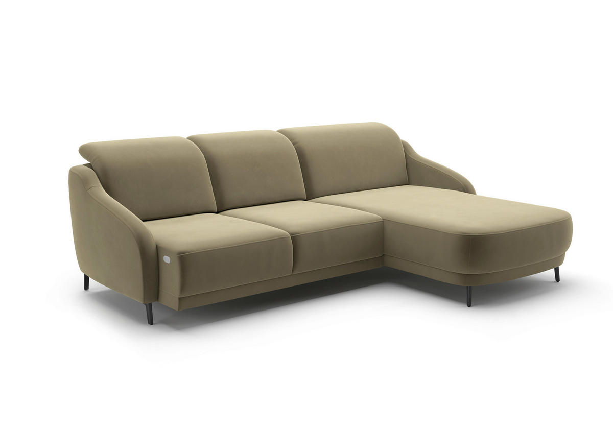 ECKSOFA BLUES V Olivgrün Samt  - Schwarz/Olivgrün, MODERN, Textil/Metall (271/191cm) - Sit & More