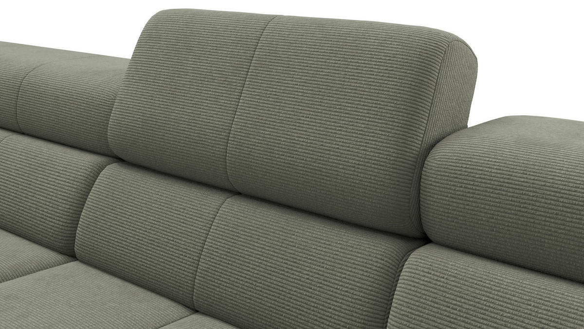 ECKSOFA Graugrün Feincord Rücken echt, Kopfteilverstellung, Sitztiefenverstellung  - Schwarz/Graugrün, KONVENTIONELL, Textil/Metall (226/293cm) - Hom`in