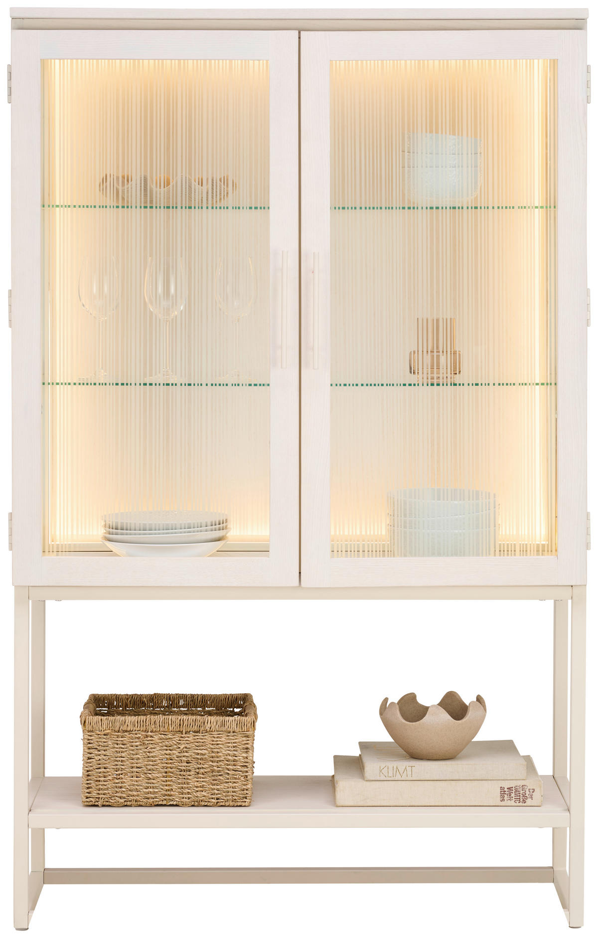 VITRINE furniert, massiv Esche Weiss  - Weiss, Modern, Glas/Holz (100/160/43cm) - Lomoco