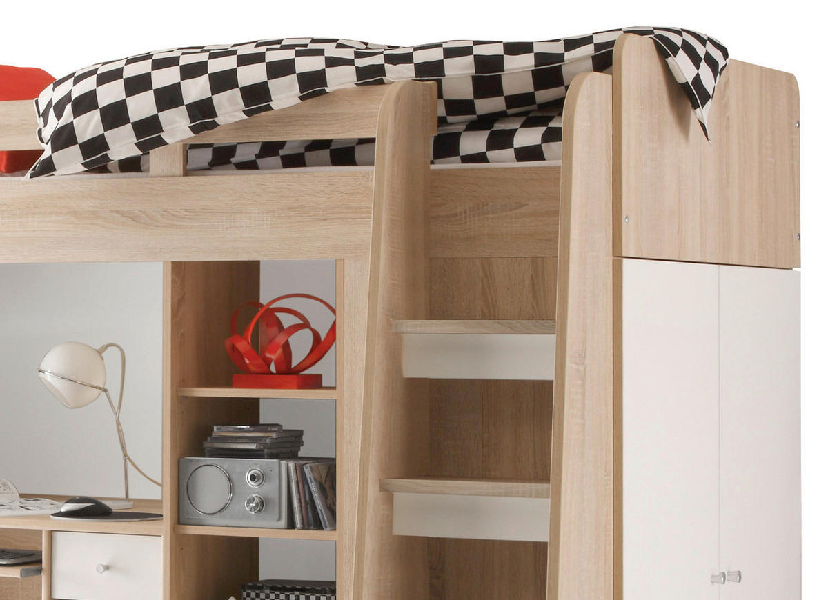 LOFTSÄNG 90/200 cm  - vit/ekfärgad, Modern, trämaterial (90/200cm) - MID.YOU