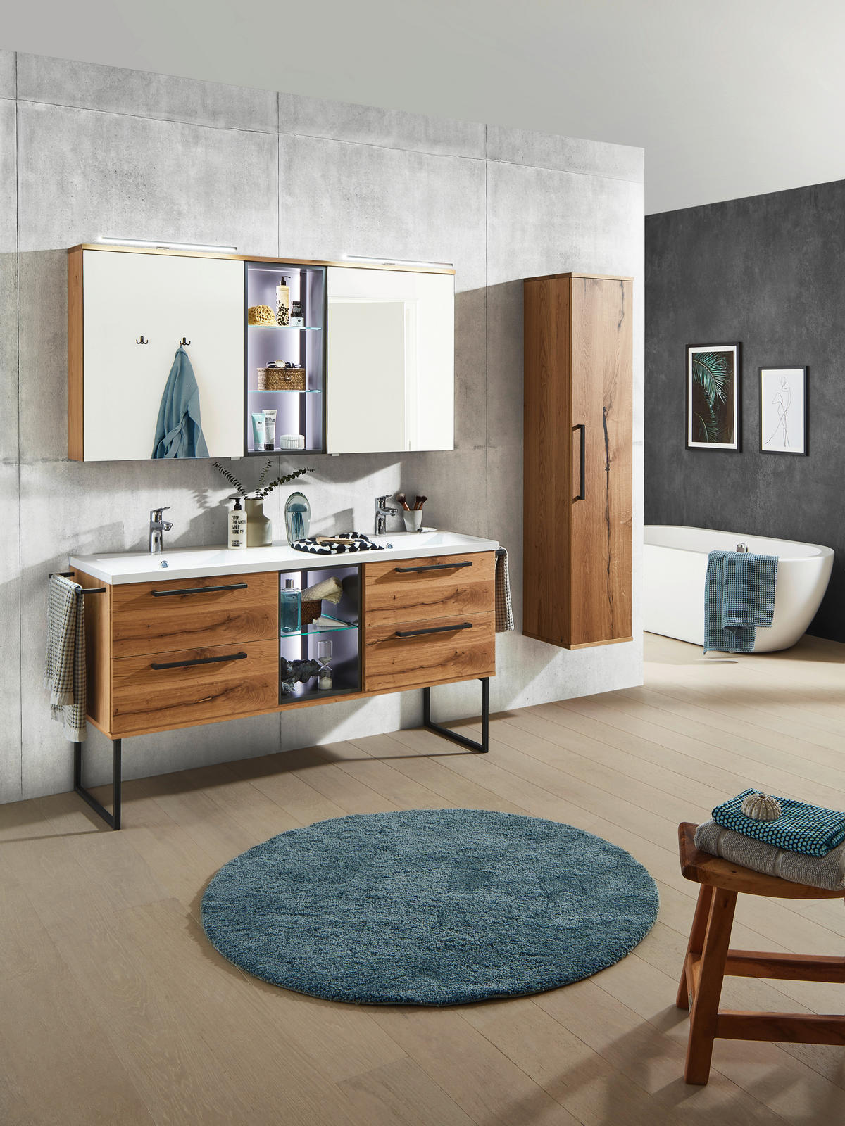 BADEZIMMER  in 155 cm  - Eichefarben/Anthrazit, Basics, Glas/Holz (155cm) - Dieter Knoll