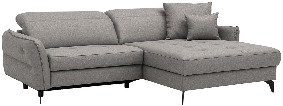 ECKSOFA Flachgewebe Greige  - Greige/Schwarz, Design, Textil/Metall (246/175cm) - Celina