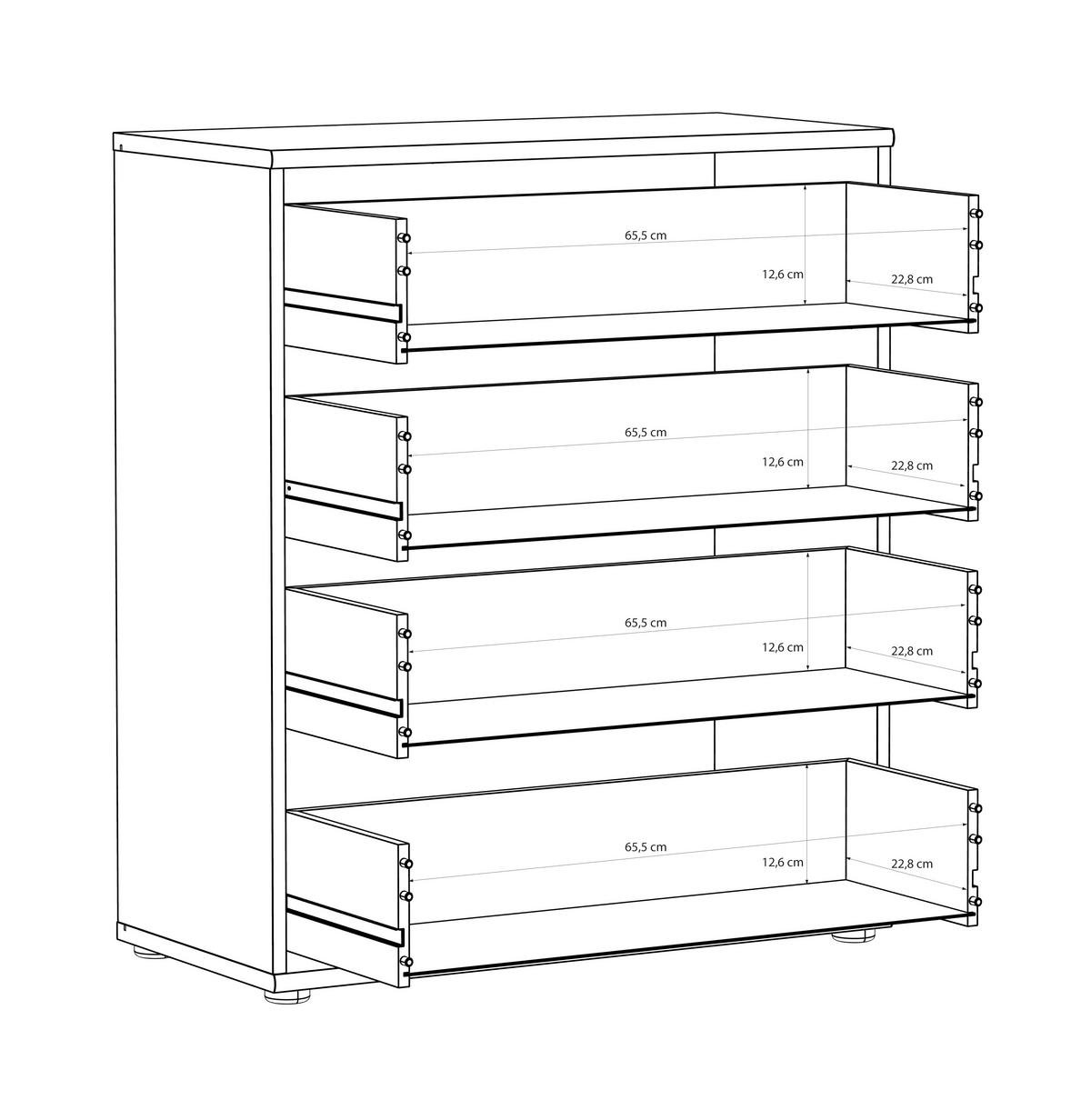 KOMMODE , 73,7/85,5/34,8 cm, 4 Schublade(n)  - Sandfarben/Schwarz, Design, Holzwerkstoff/Kunststoff (73,7/85,5/34,8cm)
