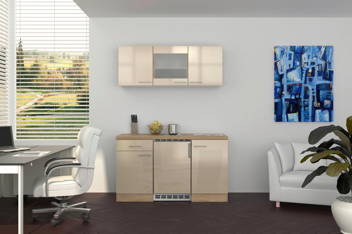 MINIKÜCHE 150,5 cm   in Kaschmir  - Kaschmir/Edelstahlfarben, MODERN, Glas/Holzwerkstoff (150,5cm) - FlexWell