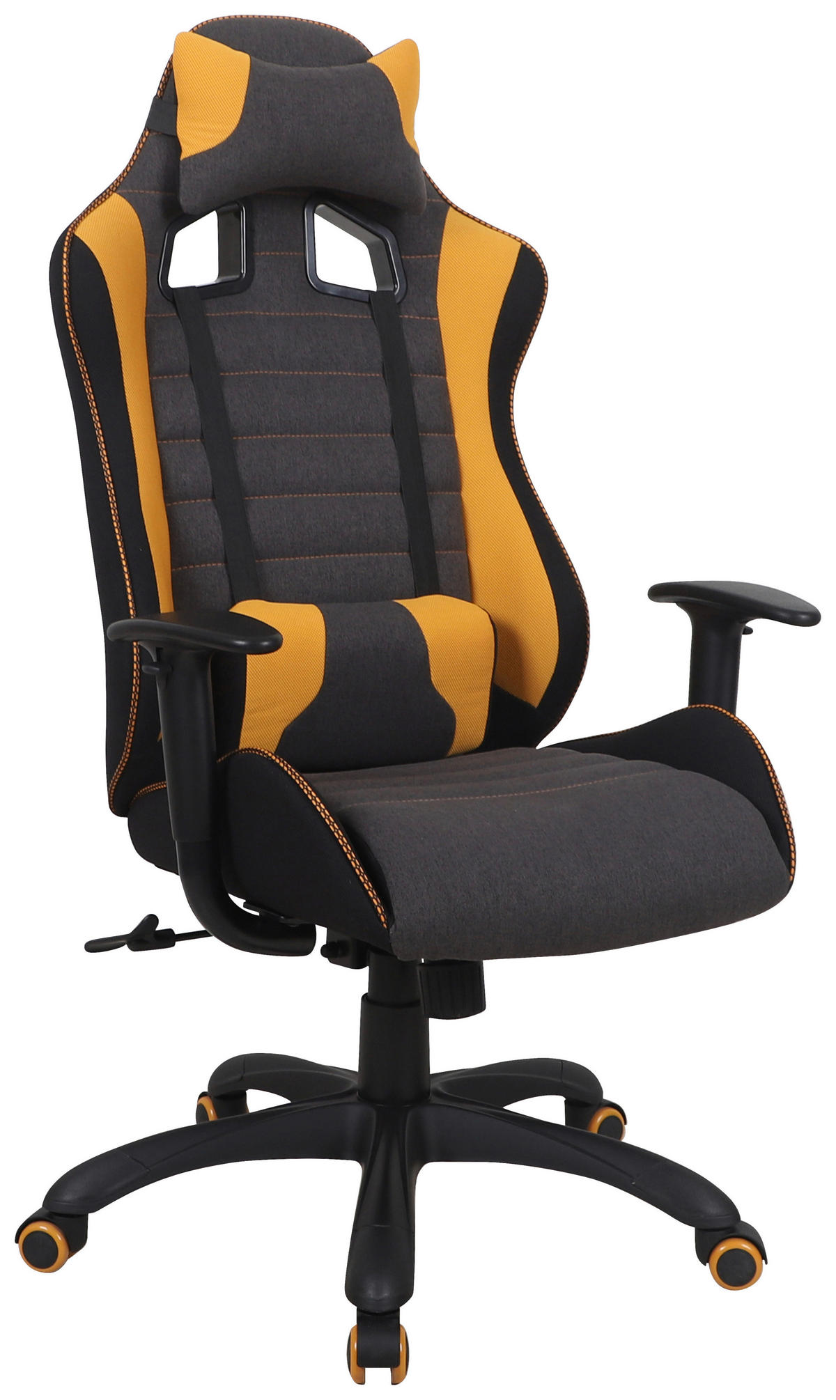 GAMING STOL umetna masa, tekstil antracit, oranžna  - črna/oranžna, Design, umetna masa/tekstil (64/120-130/65cm) - Novel