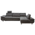 ECKSOFA Grau Webstoff Nierenkissen, Rücken echt  - Chromfarben/Grau, Design, Textil/Metall (310/203cm) - Xora