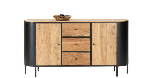 SIDEBOARD Akazie massiv Schwarz, Akaziefarben  - Schwarz/Akaziefarben, Trend, Holz/Metall (170/90/40cm) - Ambia Home