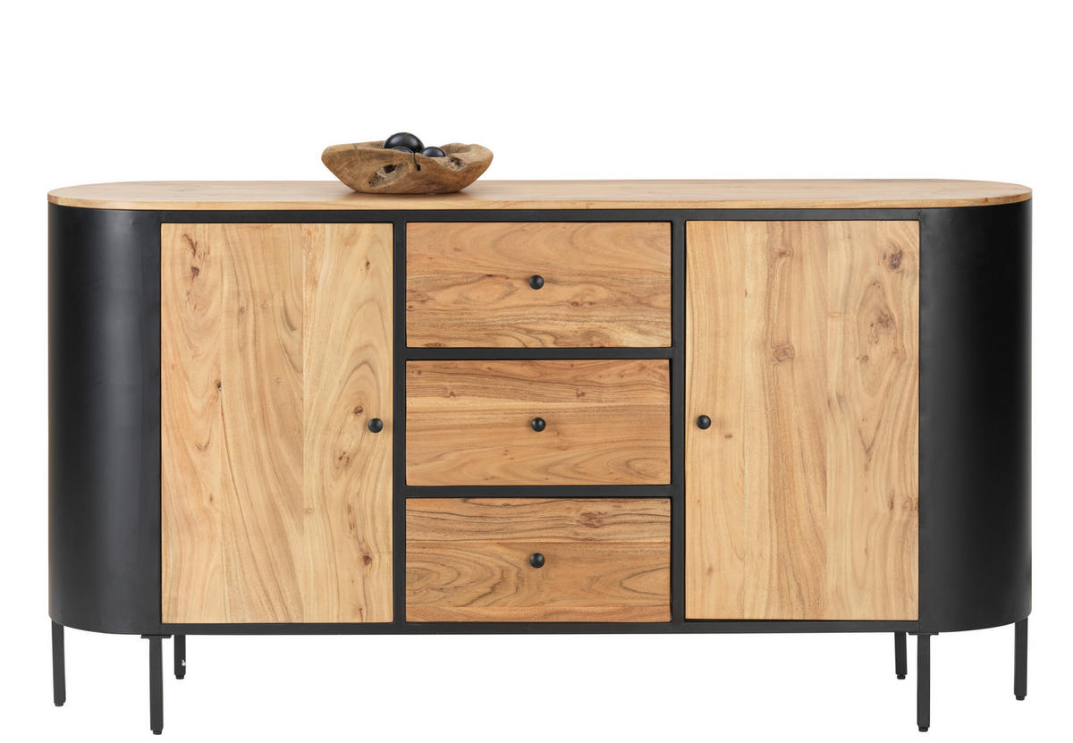 COMODĂ CU UșI 170/90/40 cm  - negru/culoare lemn acacia, Trend, metal/lemn (170/90/40cm) - Ambia Home