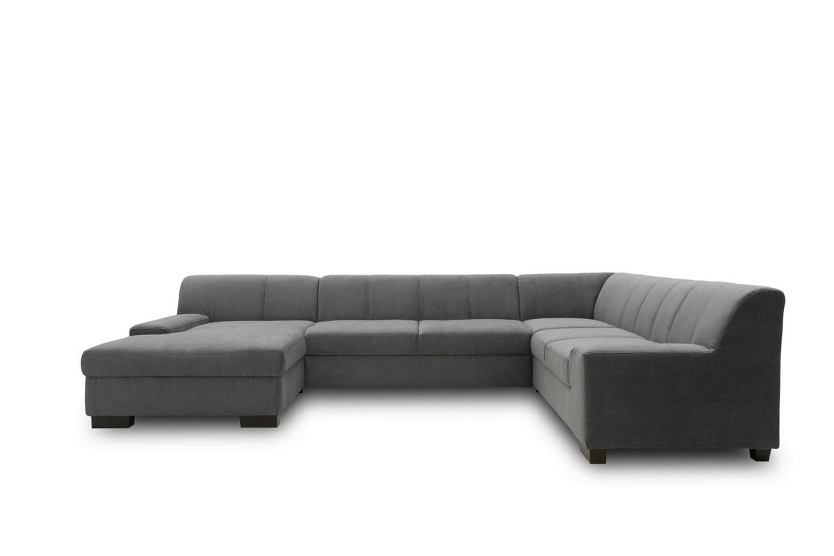 WOHNLANDSCHAFT Dunkelgrau Webstoff  - Wengefarben/Dunkelgrau, Design, Holz/Textil (153/328/212cm) - MID.YOU