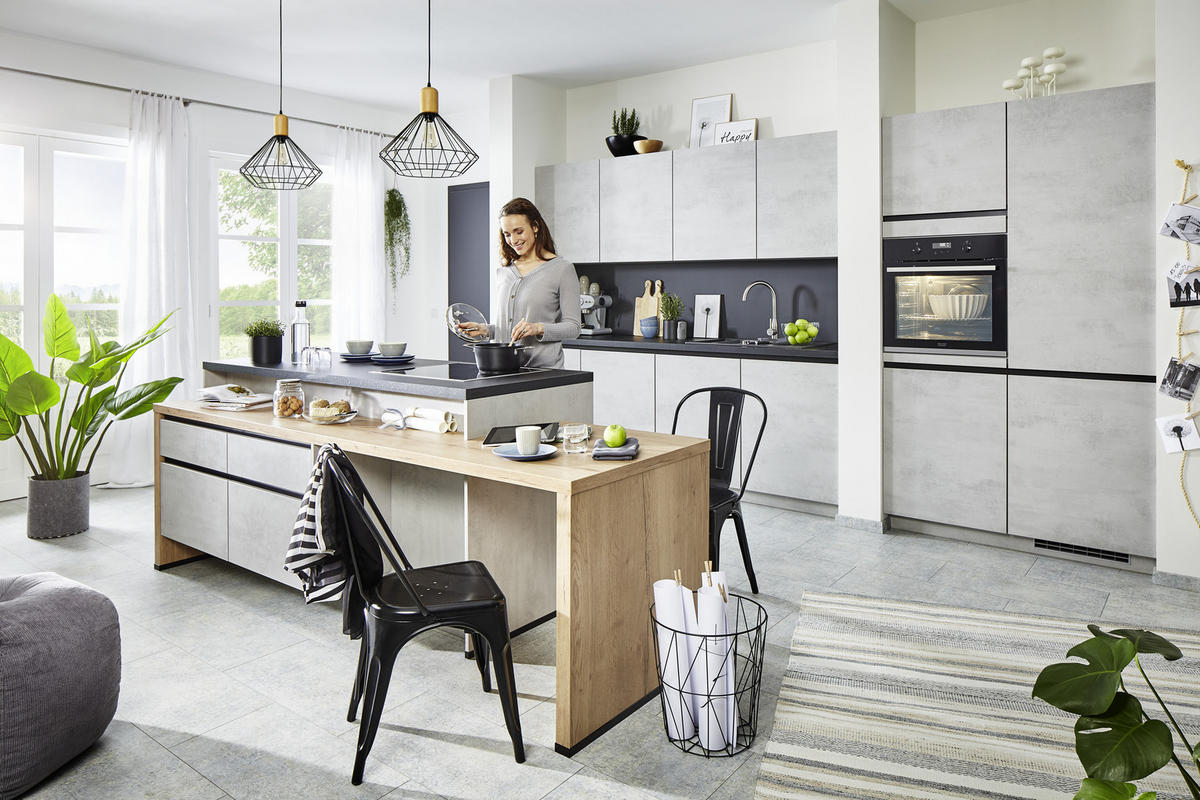 EINBAUKÜCHE   - Grau, Design, Holzwerkstoff - Celina