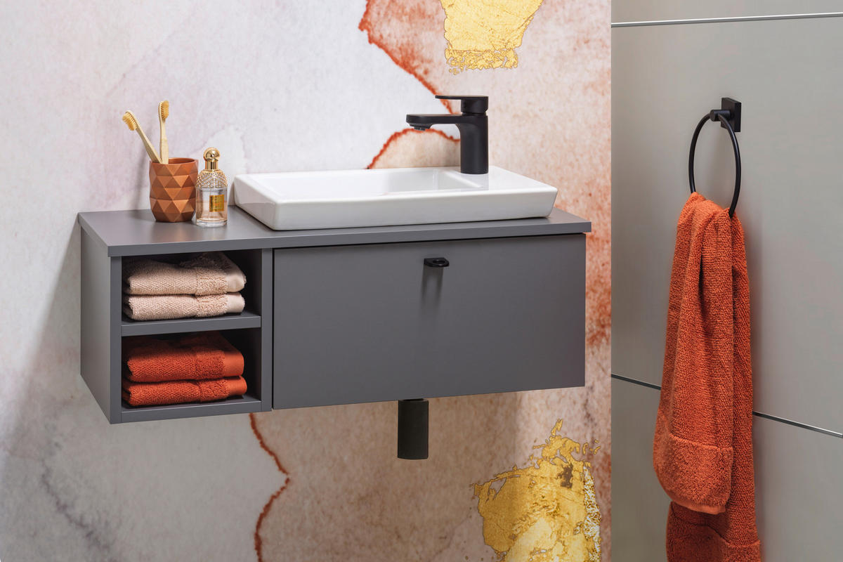 WASCHTISCHKOMBI 75 cm  - Weiß Hochglanz/Anthrazit, KONVENTIONELL, Keramik/Holzwerkstoff (75cm) - Stylife