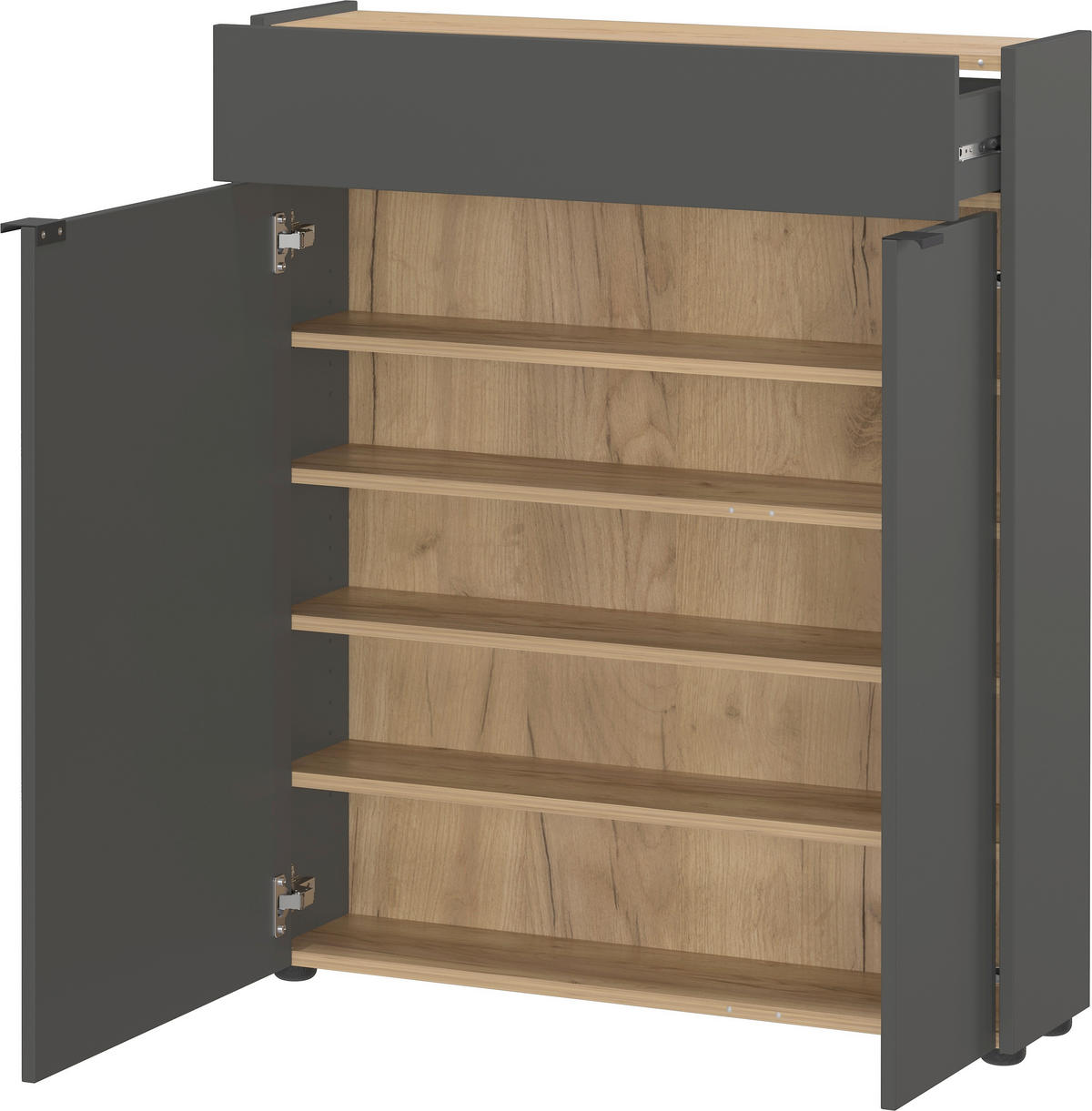 SCHUHSCHRANK Graphitfarben, Eichefarben  - Eichefarben/Schwarz, Design, Holzwerkstoff/Kunststoff (83/99/22cm)