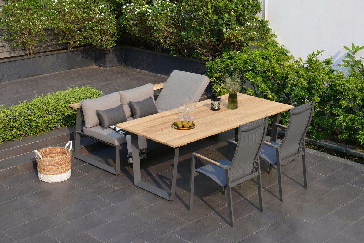 STAPELSESSEL Teakholz Aluminium Anthrazit, Dunkelgrau, Teakfarben  - Dunkelgrau/Anthrazit, Design, Holz/Textil (63/108/65cm) - Amatio