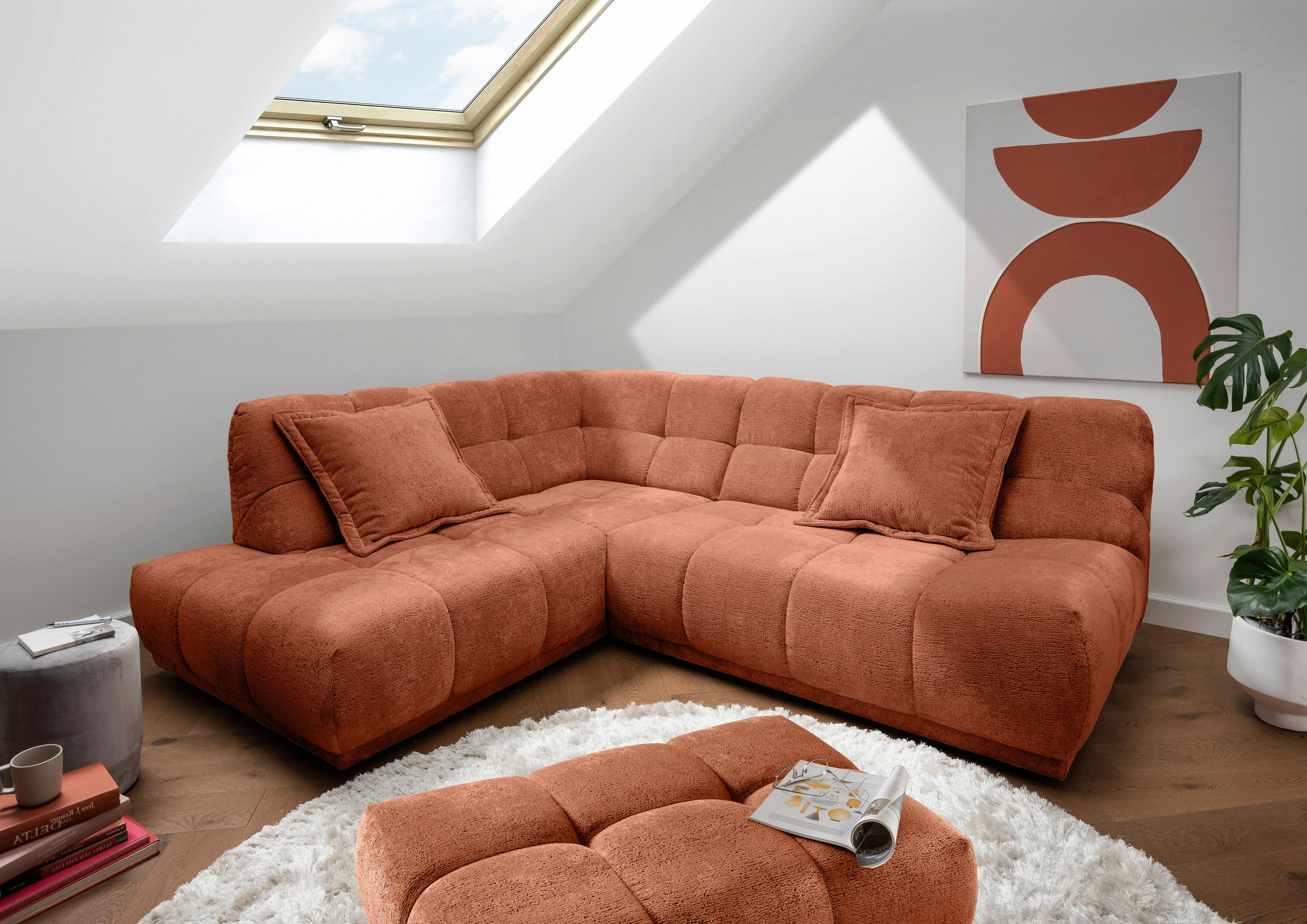ECKSOFA Chenille Rostfarben  - Rostfarben/Schwarz, Modern, Kunststoff/Textil (203/254cm) - Livetastic