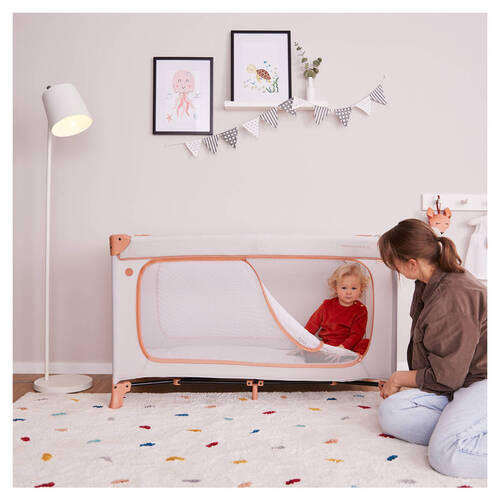 REISEBETT Dream N Play Plus Greige, Pastellblau  - Greige/Pastellblau, Basics, Kunststoff/Textil (65/76/125cm) - Hauck