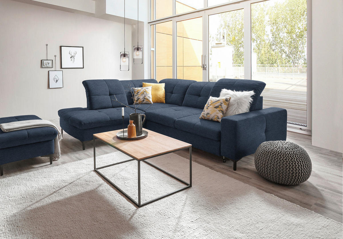 ECKSOFA in Chenille Dunkelblau  240/308 cm  - Schwarz/Dunkelblau, Design, Textil/Metall (240/308cm) - Xora