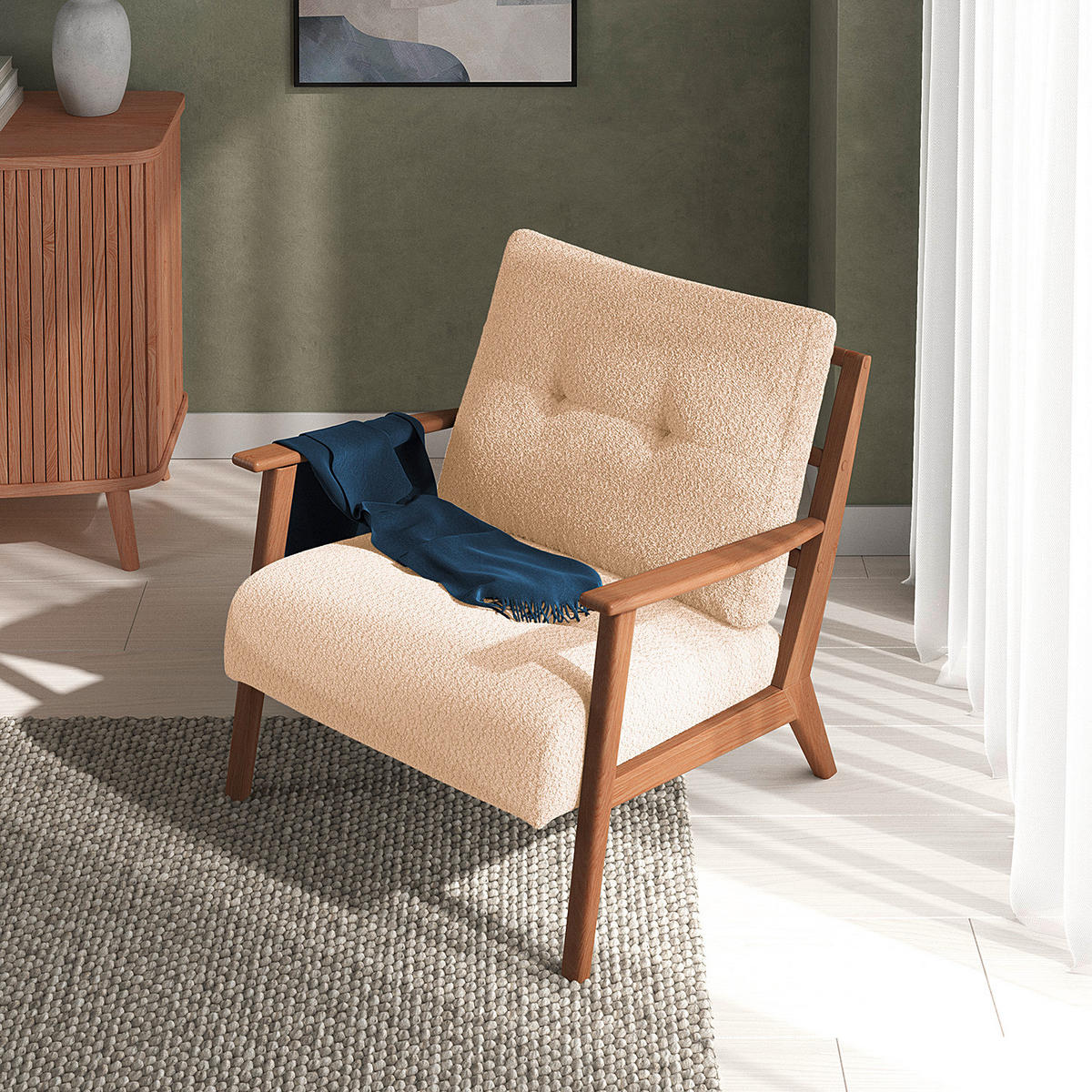 SESSEL in Bouclé Eichefarben, Beige  - Eichefarben/Beige, Natur, Holz/Textil (75/71/80cm) - home24