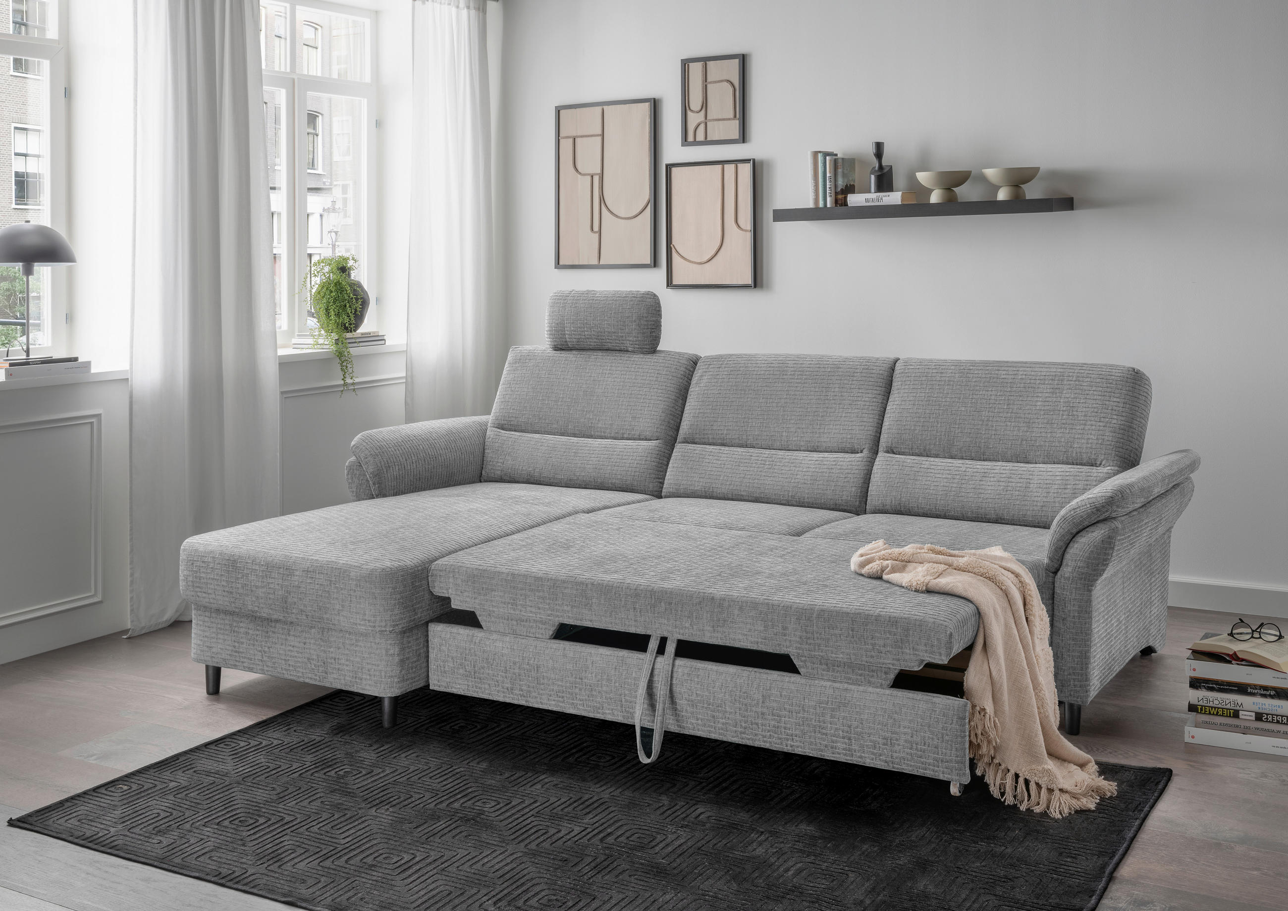 ECKSOFA Grau Mikrofaser  - Schwarz/Grau, MODERN, Holz/Textil (176/279cm) - Livetastic