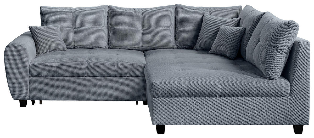 ECKSOFA Blaugrau Plüsch  - Blaugrau/Schwarz, KONVENTIONELL, Kunststoff/Textil (249/175cm) - Carryhome