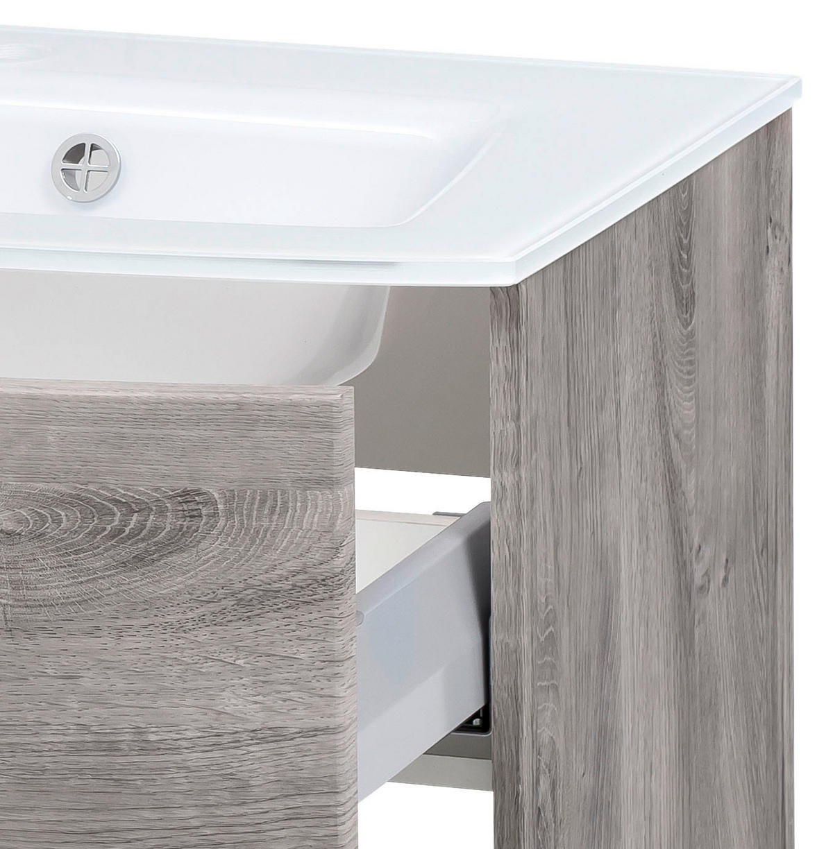 WASCHTISCHKOMBI 80 cm  - Weiss/Eichefarben, Konventionell, Glas/Holzwerkstoff (80cm) - Held