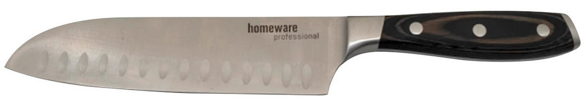 SANTOKU NOŽ          32 cm    nerđajući čelik - boja nerđajućeg čelika/tamnobraon, Konvencionalno, metal/pločasti materijal (32cm) - Homeware Profession.