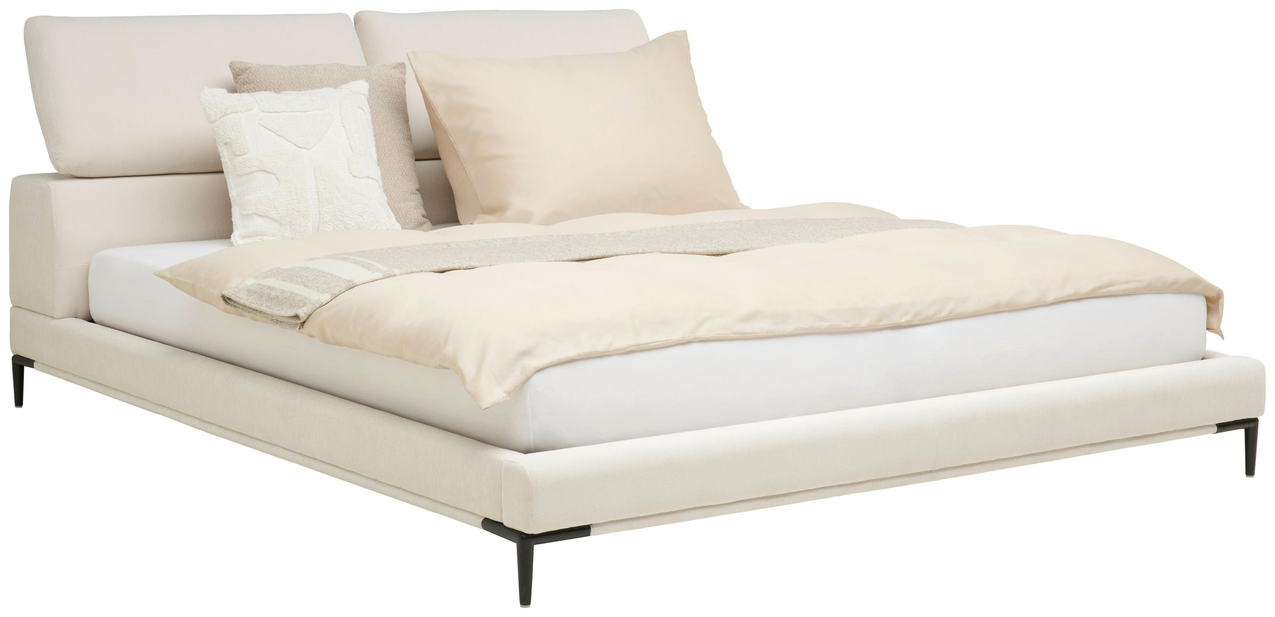 PAT TAPIȚAT 180/200 cm  in crem  - crem/negru, Modern, lemn/metal (180/200cm) - Livetastic
