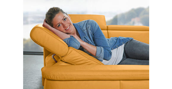 ECKSOFA in Echtleder Gelb  - Gelb/Alufarben, Design, Leder/Metall (239/271cm) - Cantus
