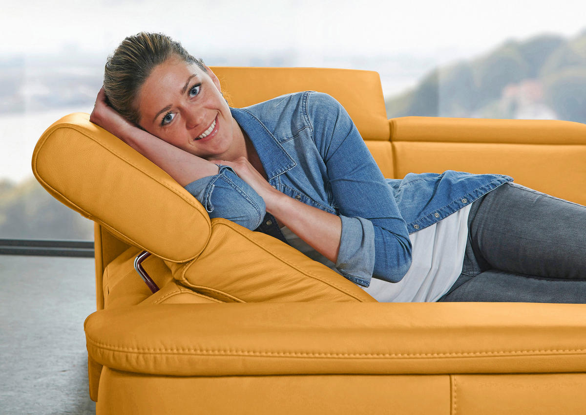 ECKSOFA Gelb Echtleder  - Gelb/Alufarben, Design, Leder/Metall (239/271cm) - Cantus