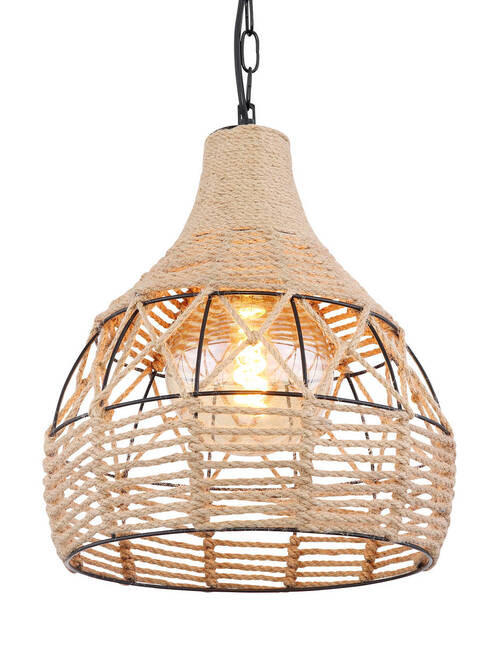 HÄNGELEUCHTE Halia 30/135 cm   - Schwarz/Braun, ROMANTIK / LANDHAUS, Naturmaterialien/Metall (30/135cm) - Globo