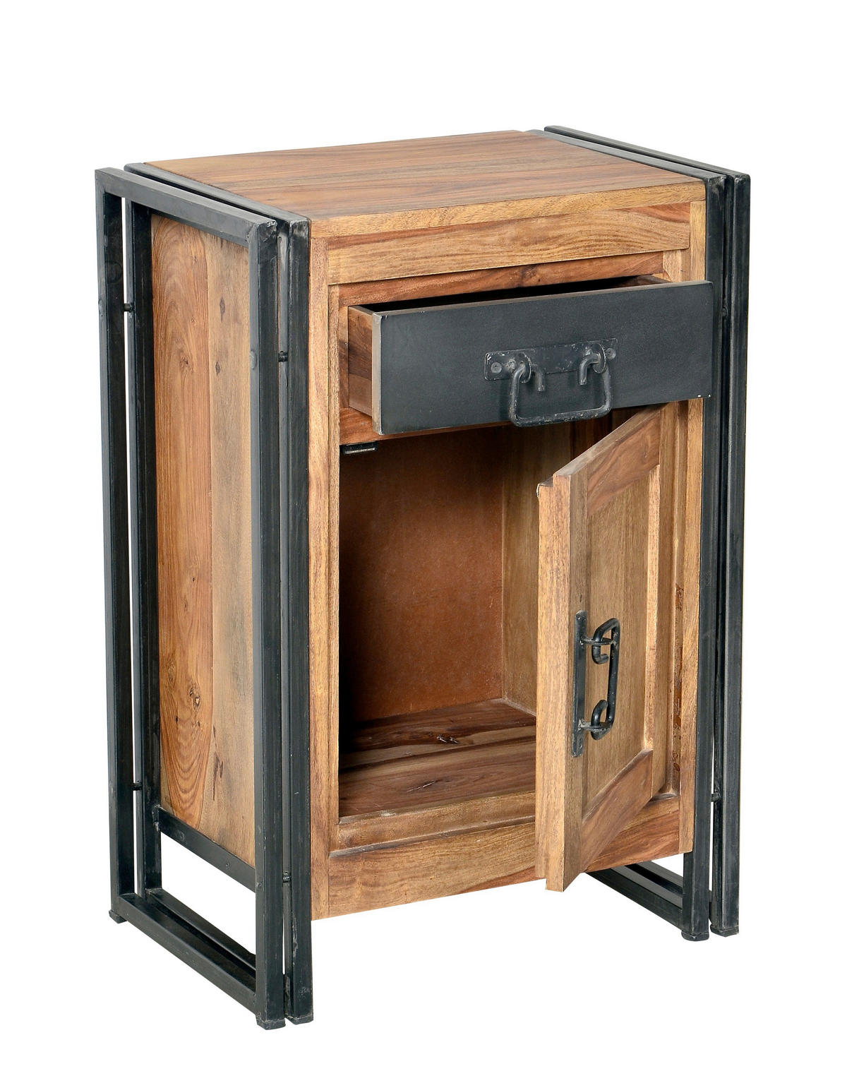 KOMMODE , 50/73/34 cm, 1 Schublade(n)  - Schwarz/Naturfarben, Design, Holz/Metall (50/73/34cm) - MID.YOU