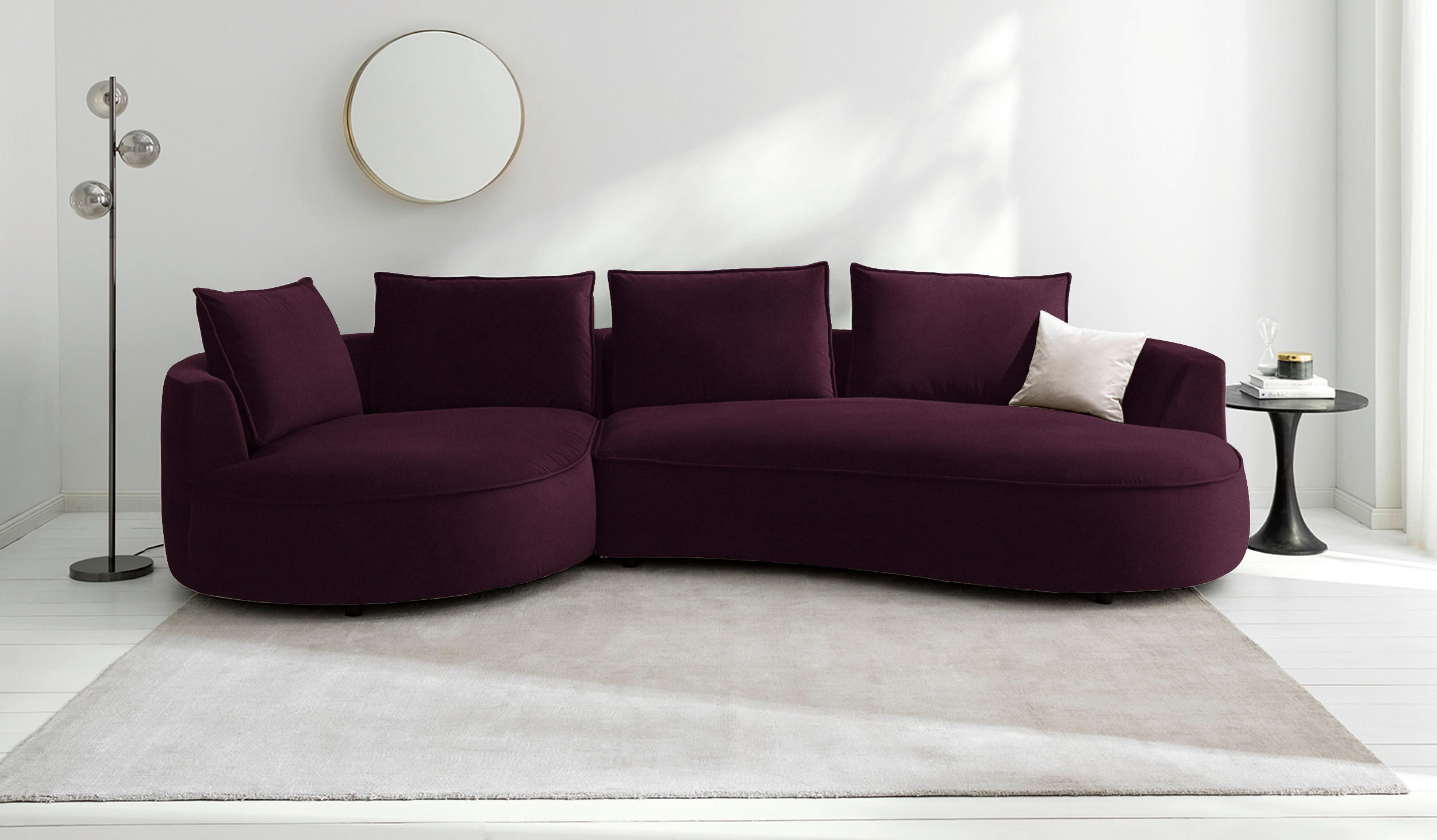BIGSOFA in Samt Brombeere  - Brombeere/Schwarz, Design, Kunststoff/Textil (154/82/322cm) - home24