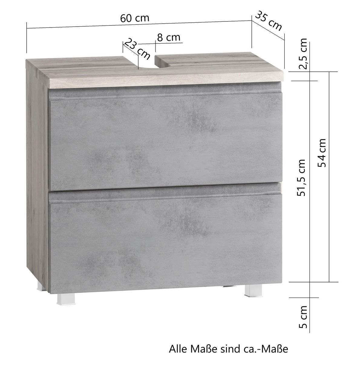 WASCHBECKENUNTERSCHRANK 60/56/35 cm  - Eiche Wotan/Hellgrau, Modern, Holzwerkstoff (60/56/35cm) - Held