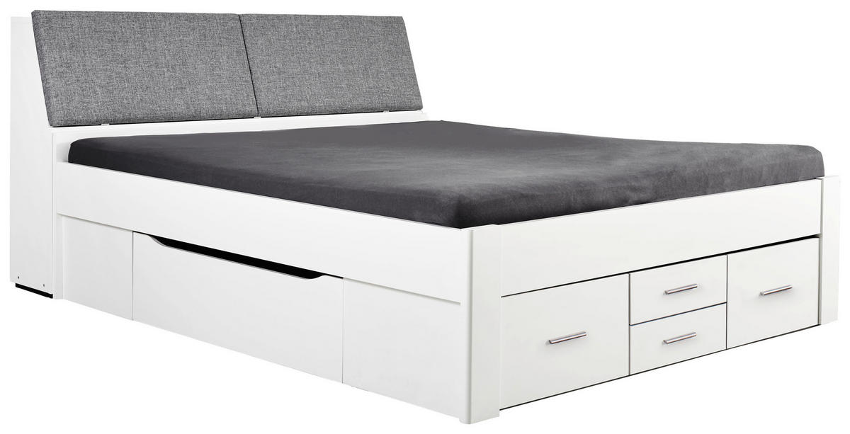 STAURAUMBETT 180/200 cm  in Weiß, Hellgrau  - Hellgrau/Weiß, KONVENTIONELL, Holzwerkstoff/Textil (180/200cm) - Ti'me