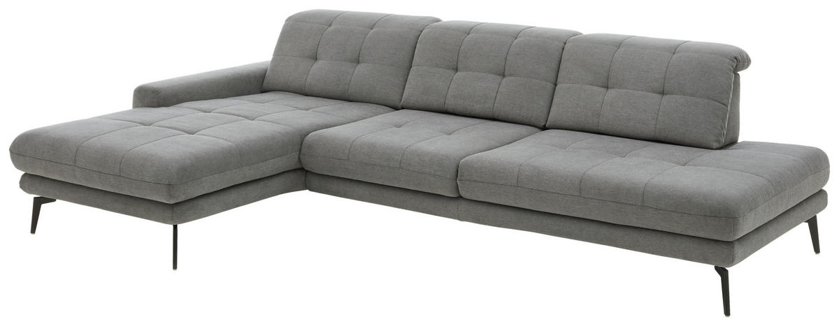 ECKSOFA in Flachgewebe Grau  - Schwarz/Grau, Design, Textil/Metall (190/309cm) - Beldomo Style