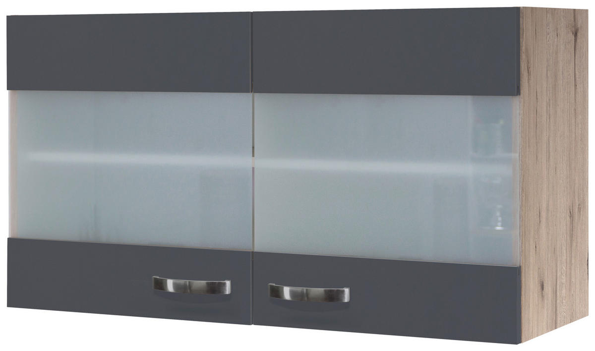 KÜCHENOBERSCHRANK 100/54,8/32 cm  in Dunkelgrau, Eiche San Remo  - Edelstahlfarben/Dunkelgrau, MODERN, Holzwerkstoff/Metall (100/54,8/32cm) - FlexWell