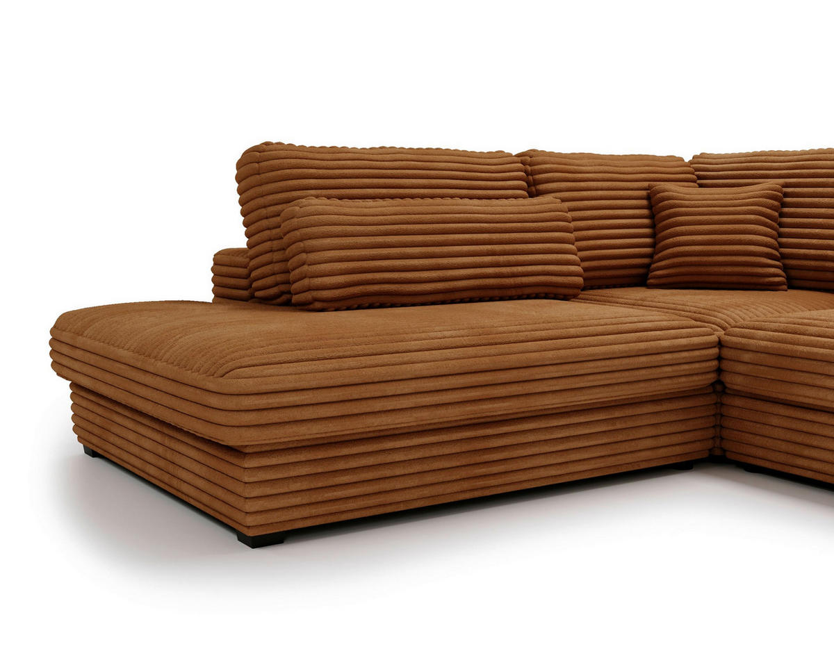 ECKSOFA Rostfarben Cord, Plüsch  - Rostfarben/Schwarz, Design, Kunststoff/Textil (244/332cm) - Livetastic