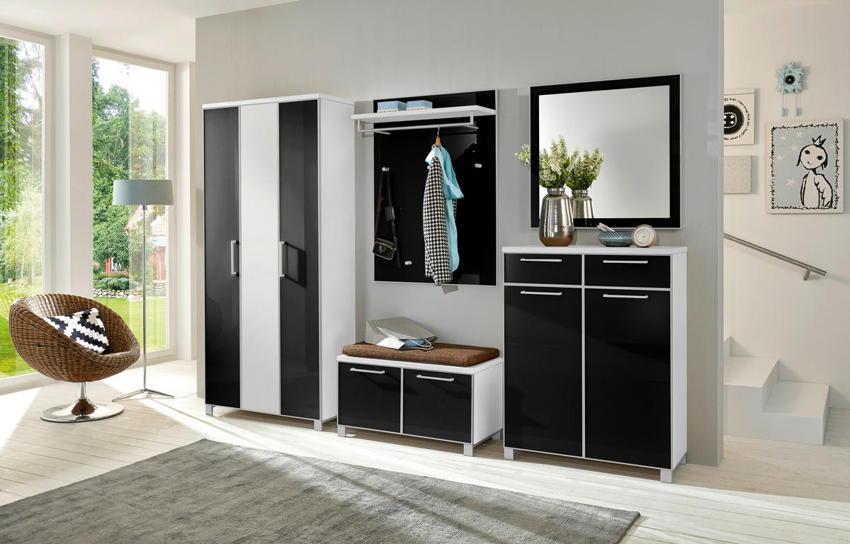 GARDEROBE 6-teilig  in 265/195/40 cm  - Hellbraun/Weiss, Design, Glas/Holzwerkstoff (265/195/40cm)