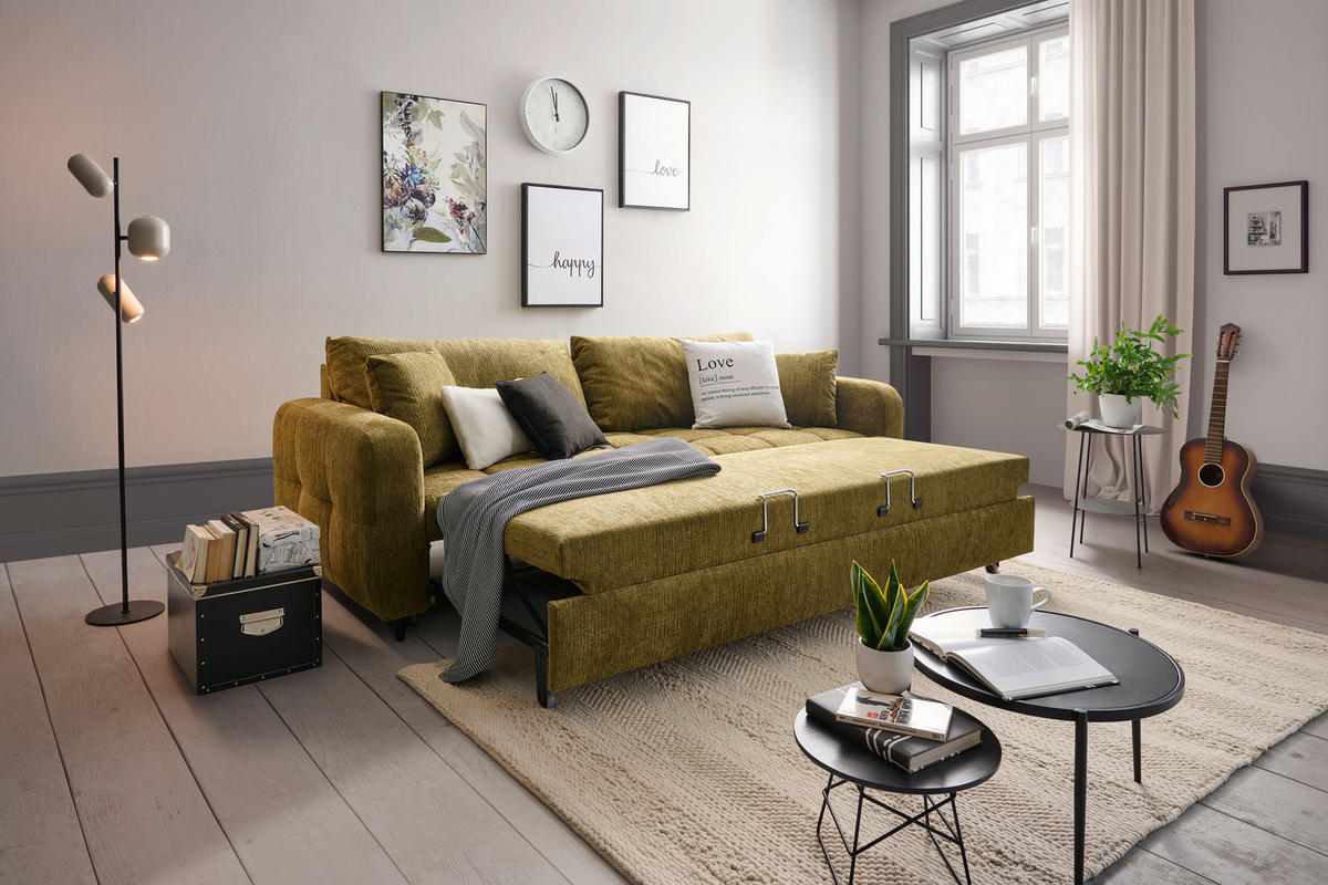 SCHLAFSOFA Flachgewebe Olivgrün  - Schwarz/Olivgrün, Design, Holz/Textil (236/88/101cm) - Lomoco