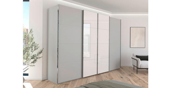 SCHWEBETÜRENSCHRANK 316/223/68 cm 4-türig Grau, Weiß - Chromfarben/Weiß, KONVENTIONELL, Glas/Holzwerkstoff (316/223/68cm) - Novel