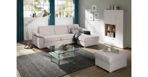 ECKSOFA in Flachgewebe Hellgrau - Chromfarben/Hellgrau, KONVENTIONELL, Textil/Metall (285/176cm) - Novel