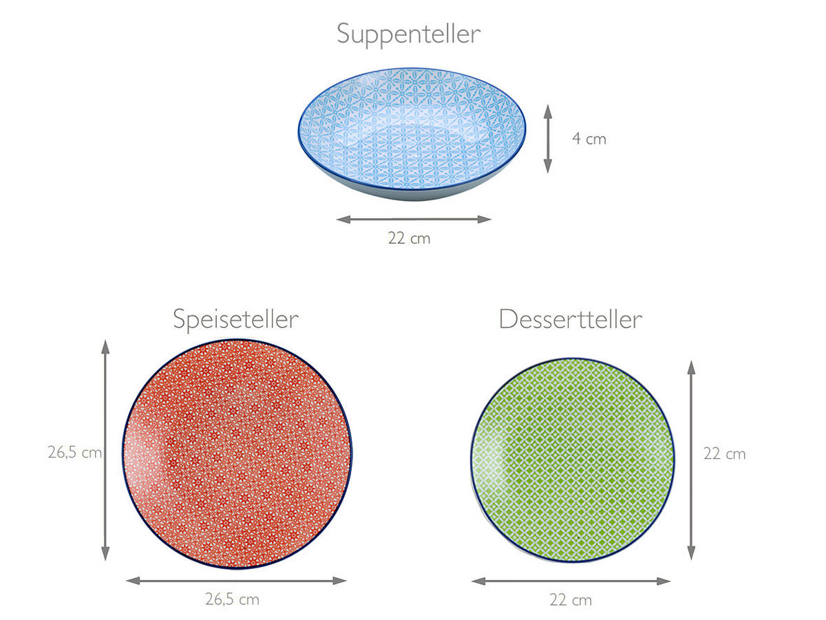 TAFELSERVICE Mediterran 12-teilig  - Blau/Rot, Basics, Keramik (30,5/30/32cm) - Creatable