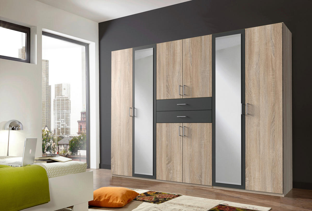 KLEIDERSCHRANK 270/208/58 cm,  in Graphitfarben, Eichefarben, 8 Tür(en)  - Eichefarben/Graphitfarben, KONVENTIONELL, Holzwerkstoff/Kunststoff (270/208/58cm) - P & B