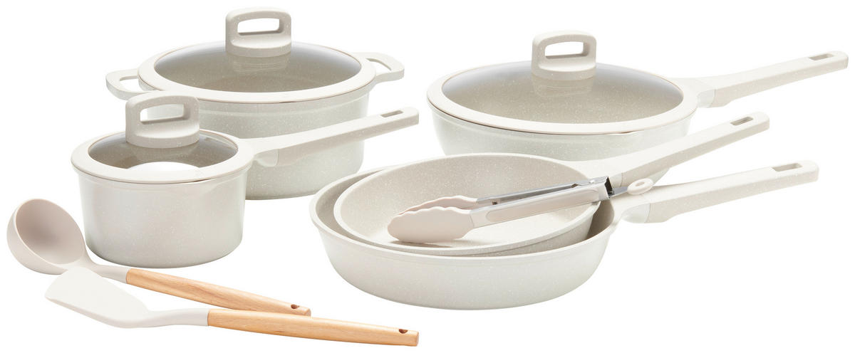 SET LONACA ZA KUHANJE  aluminij, čelik  8-dijelni   - bež/prozirno, Basics, staklo/drvo - Homeware Profession.