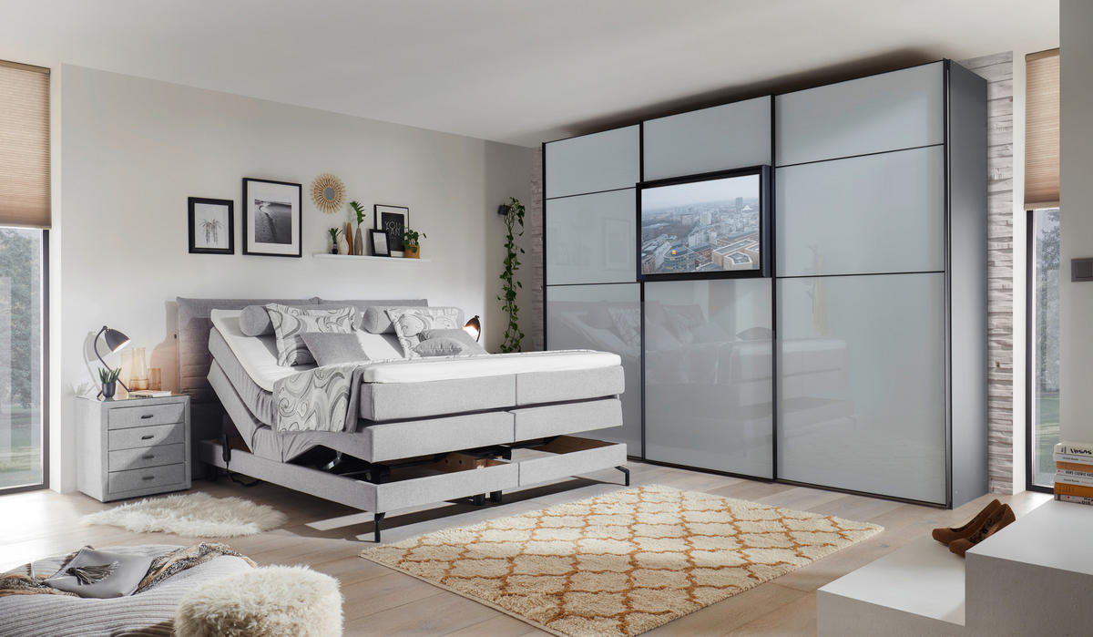 BOXSPRINGBETT 180/200 cm  in Hellgrau  - Hellgrau/Schwarz, KONVENTIONELL, Textil/Metall (180/200cm) - Esposa