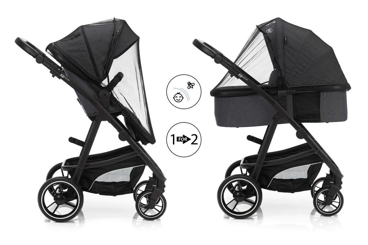 KINDERWAGENSET  JAGUAR  Darkgrey Melange  - Dunkelgrau/Schwarz, Basics, Textil/Metall - Fillikid