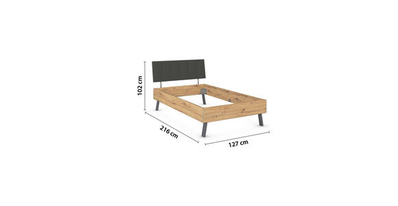 BETT 120/200 cm  in Eiche Artisan  - Eiche Artisan/Grau, Design, Holzwerkstoff/Textil (120/200cm) - Carryhome