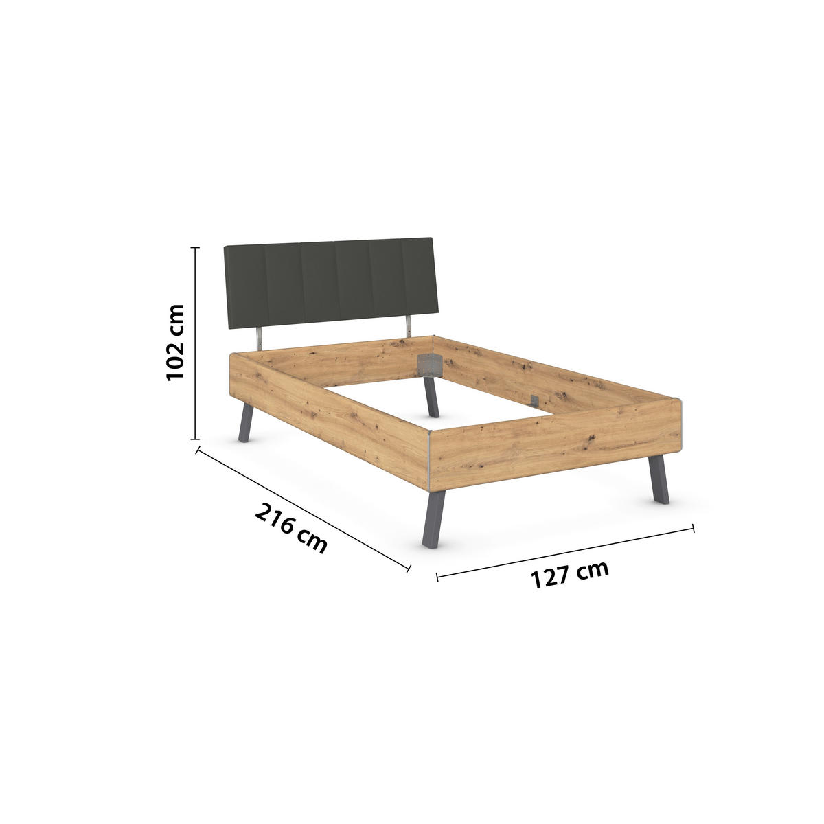 BETT 120/200 cm  in Eiche Artisan  - Eiche Artisan/Grau, Design, Textil/Metall (120/200cm) - Carryhome