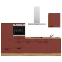 KÜCHENLEERBLOCK 300 cm   in Rot, Eichefarben  - Eichefarben/Rot, MODERN, Holzwerkstoff/Metall (300cm) - Nobilia