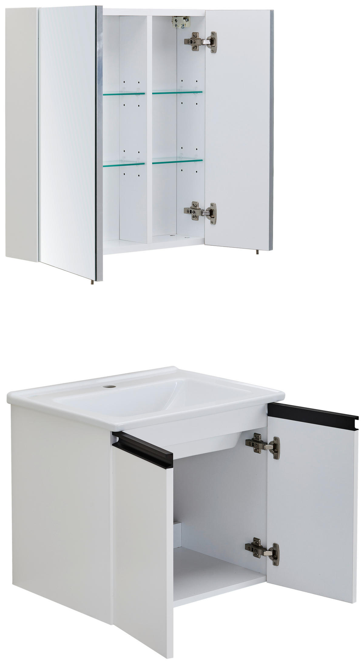 BADEZIMMER 3-teilig  in  - Weiß Hochglanz/Schwarz, MODERN, Glas/Keramik (60/119/46cm) - MID.YOU