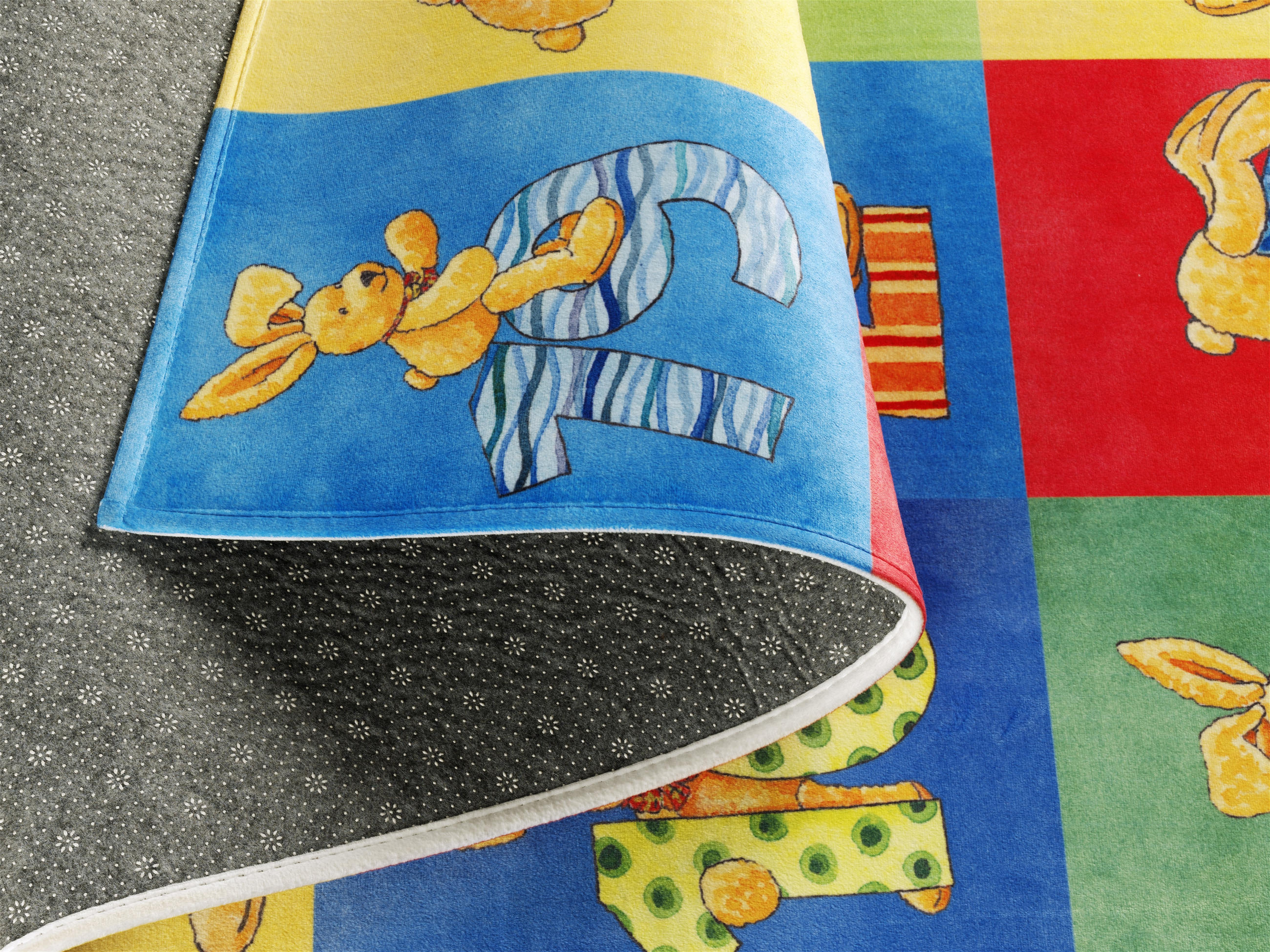 KINDERTEPPICH 100/160 cm Felix der Hase - Blau/Gelb, Trend, Kunststoff/Textil (100/160cm)